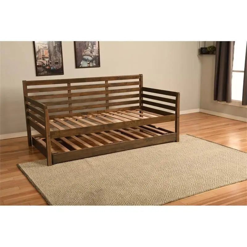 Solid Wood Daybed Frame with Twin Pop-Up Trundle Bed