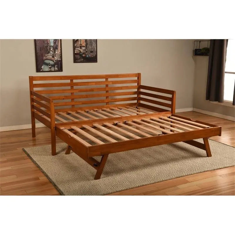 Solid Wood Daybed Frame with Twin Pop-Up Trundle Bed